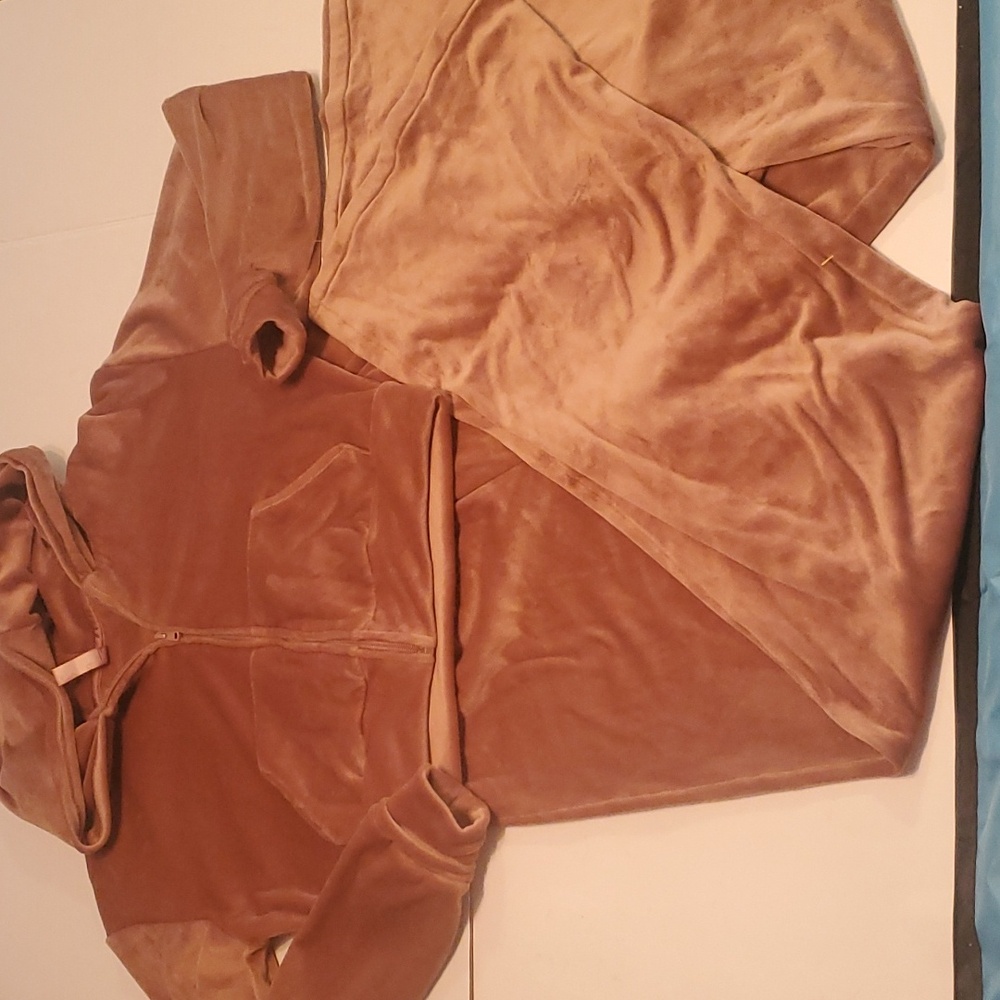 SKIMS Velour 2 Piece Wide Leg Jogger Crop Hoodie Set Sienna Medium
